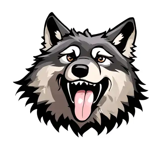 Wolf Face Cute Tounge Headshot Cartoon