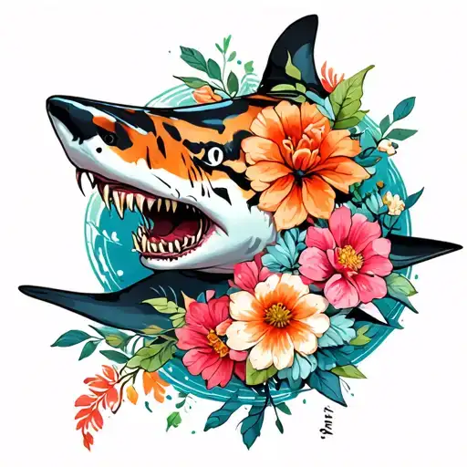 Tiger Shark With Flowers Wrapped