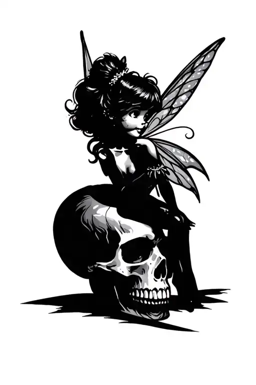 Tinkerbell Sitting On A Skull
