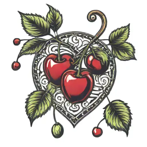 Cherries Shaped Like Hearts Connected