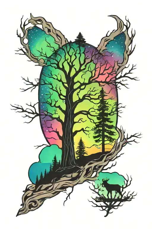 Northern Lights Over Tree Silhouette