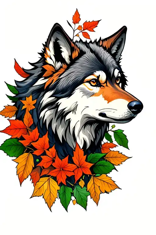 Wolf With Leaves