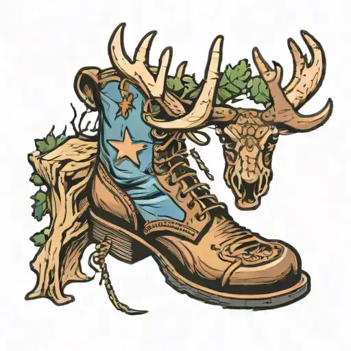 Cowboy Boot And Moose Antlers