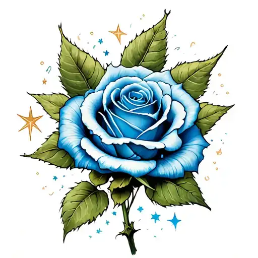 Realistic Blue Rose With Stars And Soft Shading
