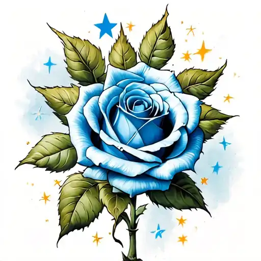 Realistic Blue Rose With Stars And Soft Shading
