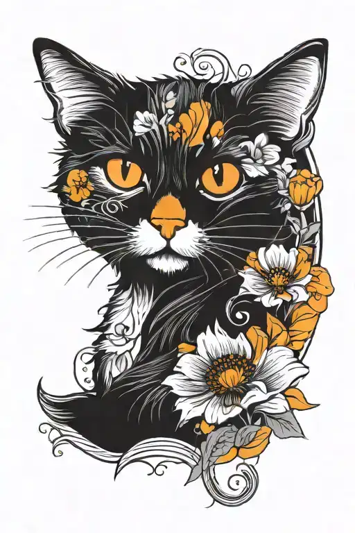 Orange Poppy With The Name Jon And A Black And White Cat