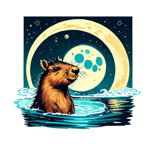 Capybara Taking A Hot Bath In The Moon