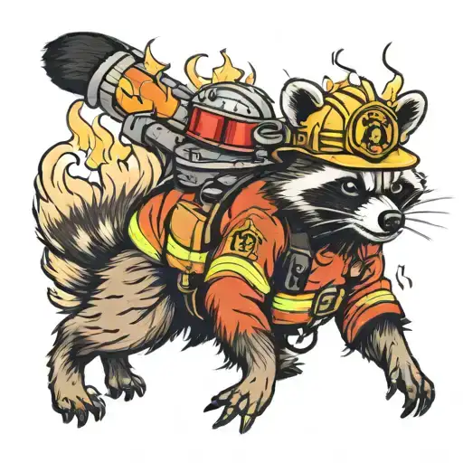 Racoon Firefighter Battling Flames