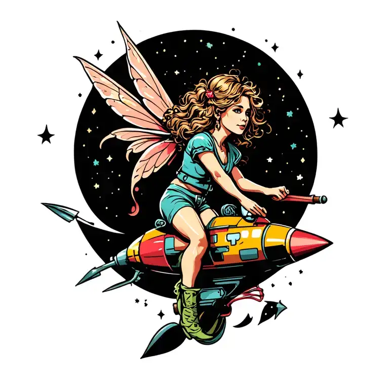 Fairy Riding On A Rocket Ship