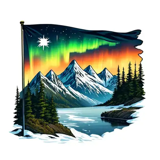 Mountains Background Aurora Sky Alaska Flag