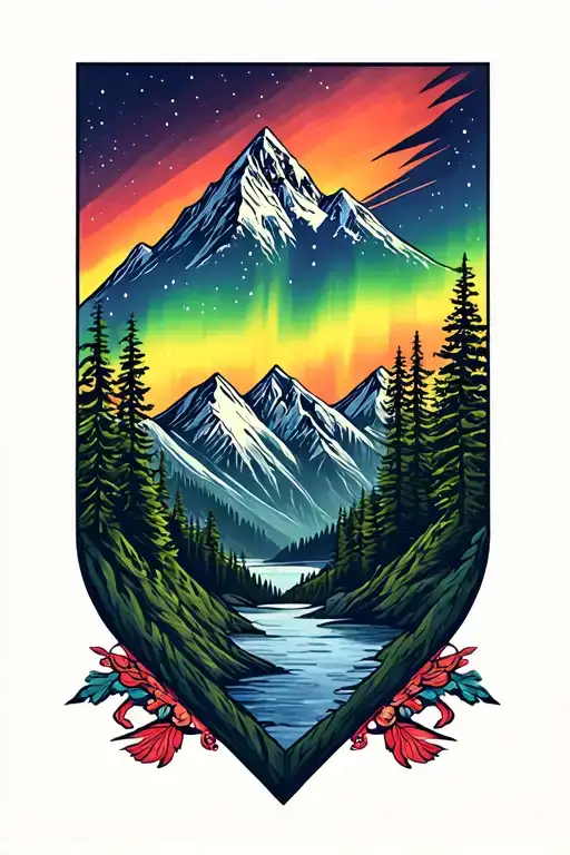 Mountains Background Aurora Sky Alaska State Flag