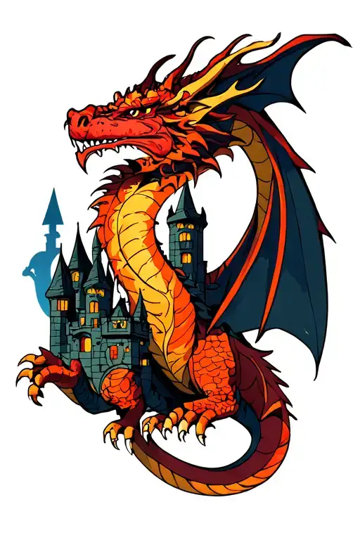 D&d Inspired Sleeve With Dragon And Castle