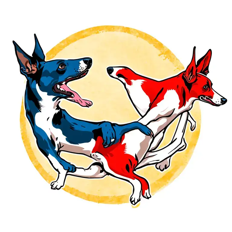 Blue Heeler And Red Heeler In Dynamic Pose