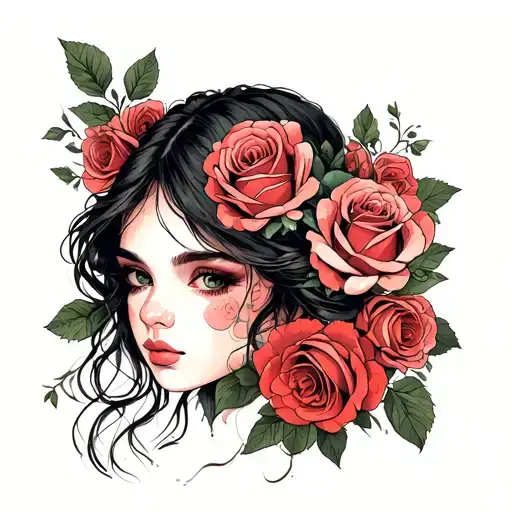 Girl And Roses