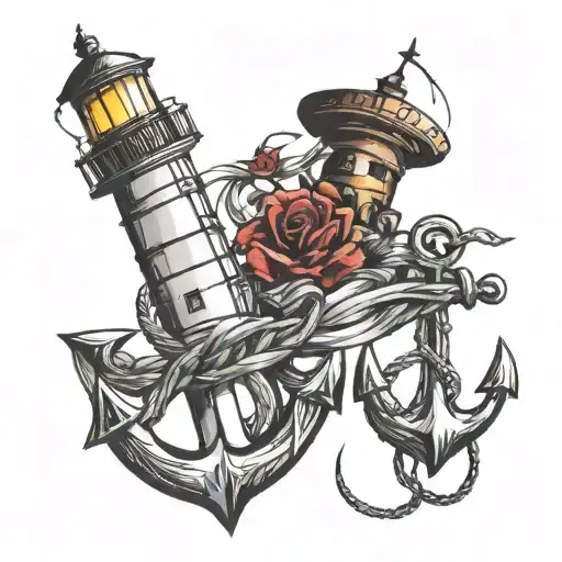 Lighthouse And Anchor Intertwined