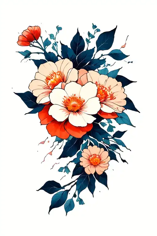 Japanese Geometric Patterns With Flowers Breaking Through