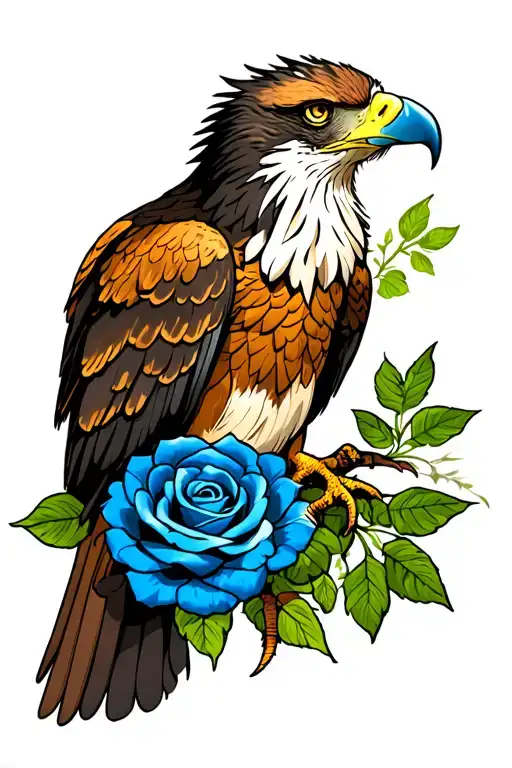 Eagle Perched With Blue Rose