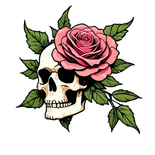 Traditional Old School Style Rose And Skull