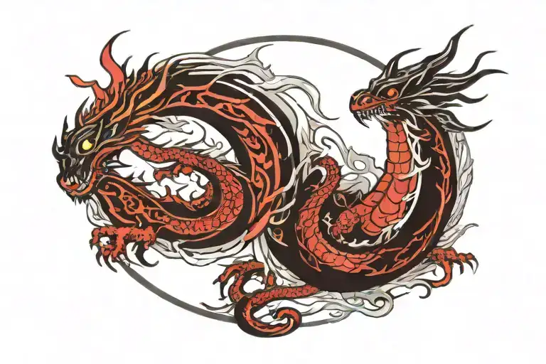 Black&white Dragons In A Semicircle On Both Sides