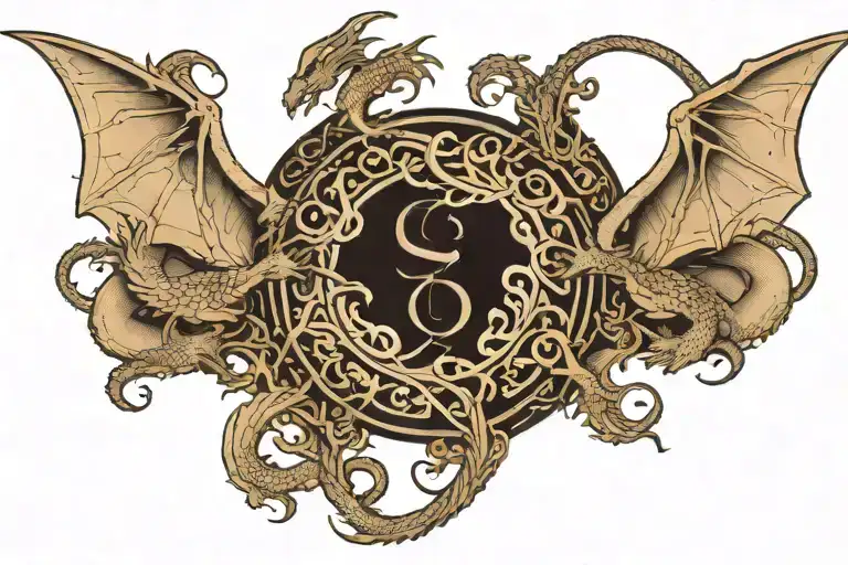 Dragons In A Semicircle On Both Sides Black & White