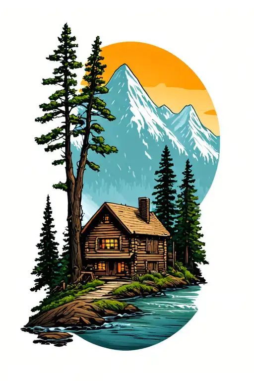 Moutian Cabin Nestled By A River