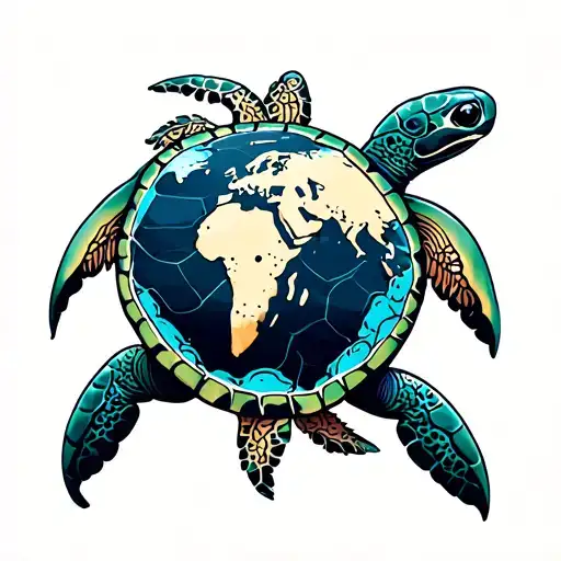 Sea Turtle With World On Its Back
