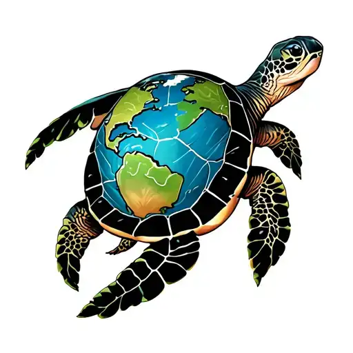 Sea Turtle With World On Its Back