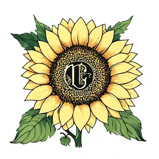Sunflower With Initials In Petals And In Middle