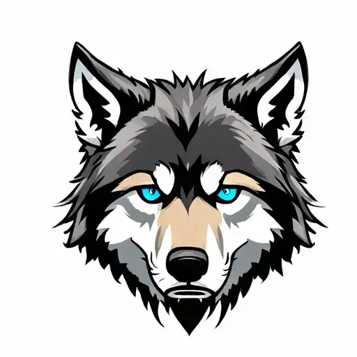 Wolf With Blue Eyes On Armor Tattoo Design