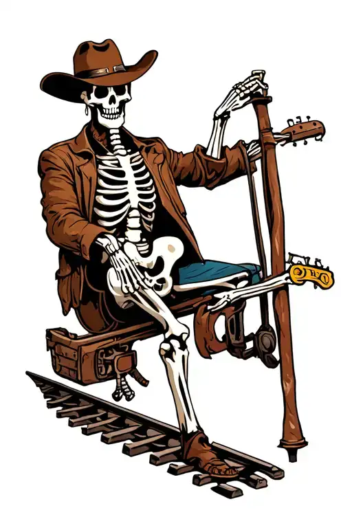 Cowboy Skeleton Getting Off A Train