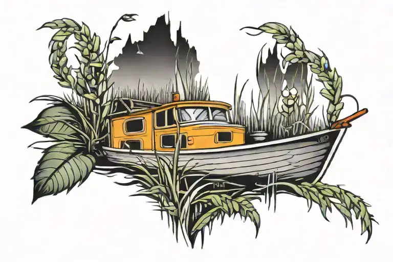 Boat Tied To A Dock With Grass In Background Black