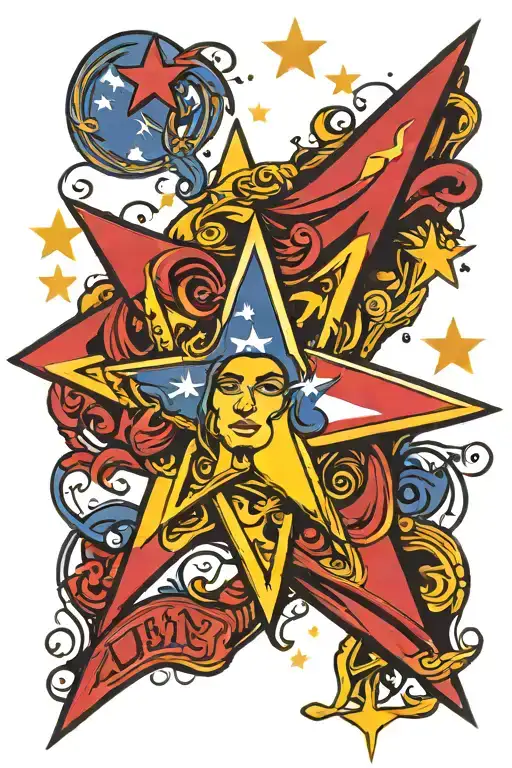 Puerto Rican Flag Waving Surrounded By A Yellow Star That Says Luly