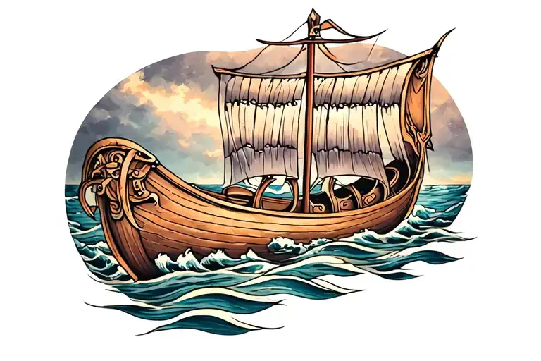 Viking Long Boat On Lower Back