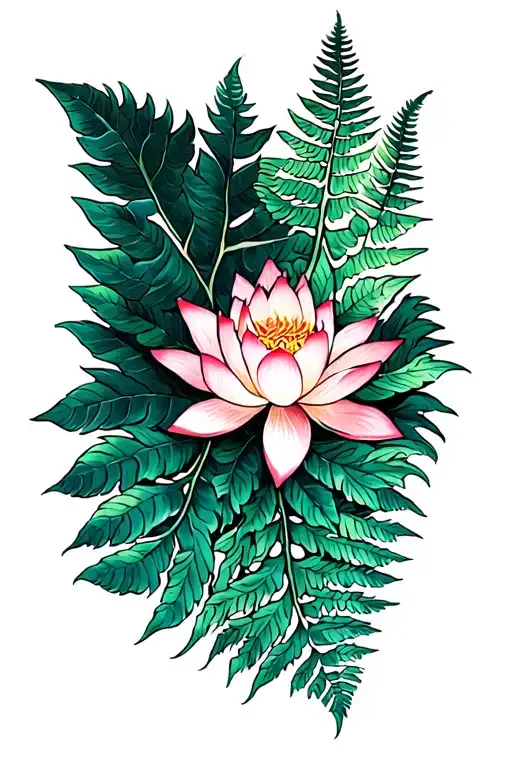 Fern Leaf And Lotus Flower