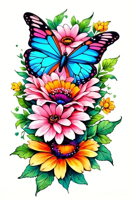 Butterfly And Flowers