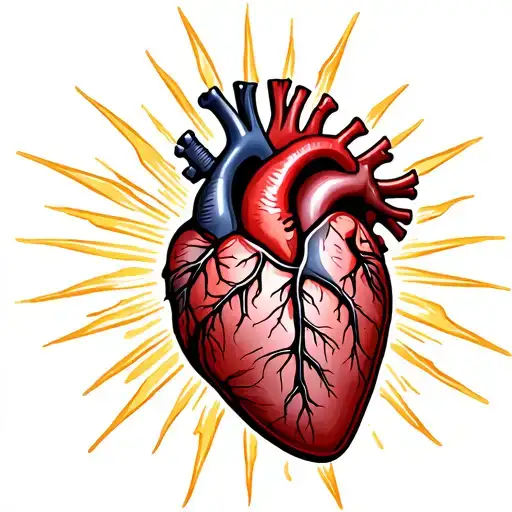 Anatomical Heart Surrounded By Sun Rays