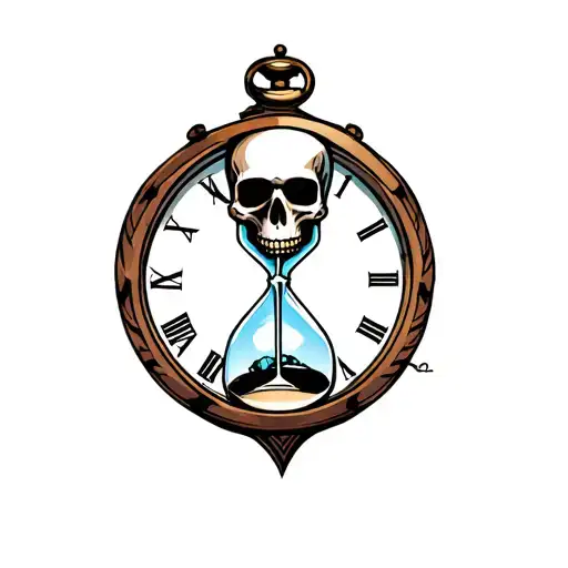 Hour Glass And Skull And Clock