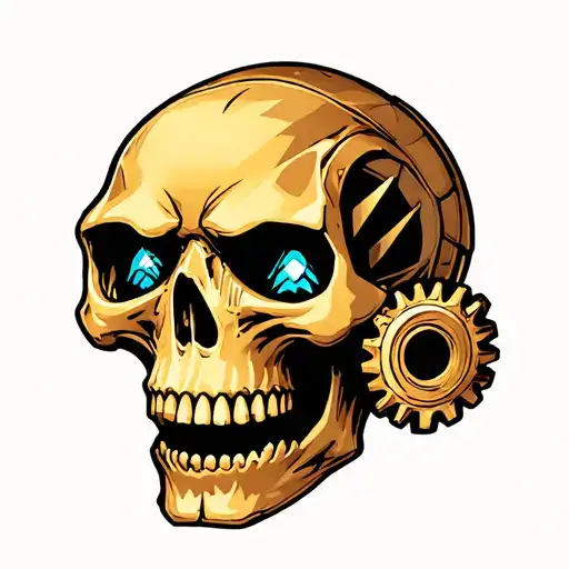 Gear Shaped Skull With Rhombus Shaped Eyes Internal Combustion Engine