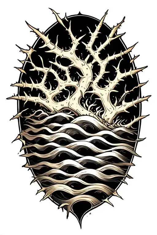 Thin Layer Of Thorns Growing Outwards And Downwards With Wave Patterns Flowing Down