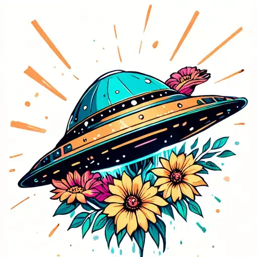 Ufo With Flowers As Beams Shooting