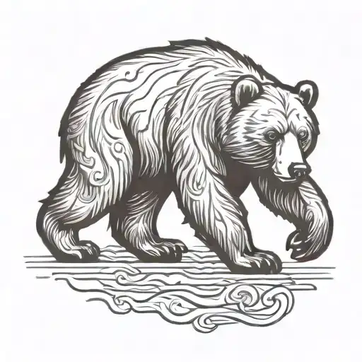 A Bear Walking Along In American Traditional Style