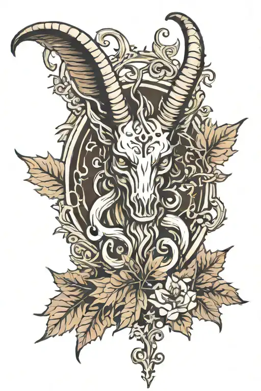 Baphomet On Maple Leaf Background Autumn Cinnamon Colors