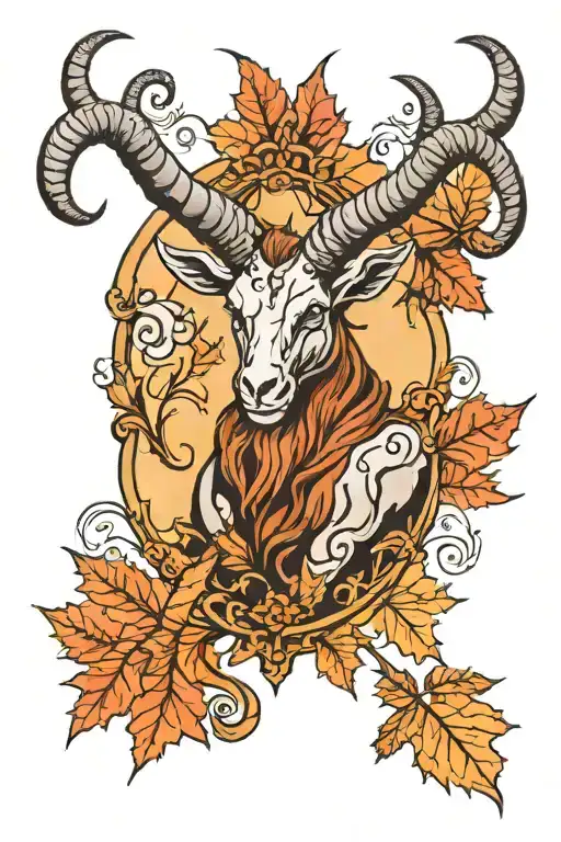 Baphomet On Maple Leaf Background Autumn Cinnamon Colors