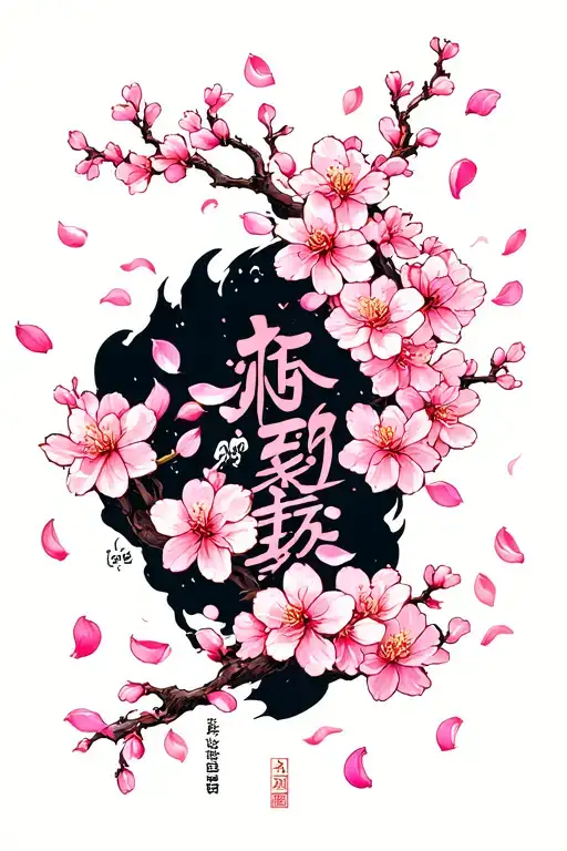 Japanese Quote With Cherry Blossom Petals Falling
