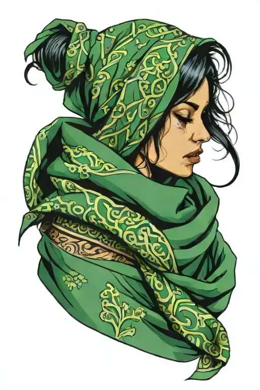Woman With Green Scarf Wrapped