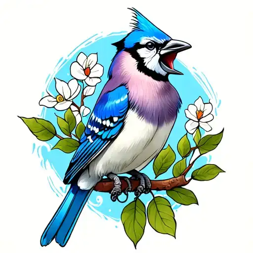 Neo Trad Tattoo Design Blue Jay Bird Singing