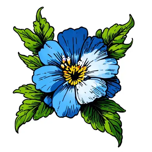 Traditional Sailor Jerry Forget Me Not Flower Blooming
