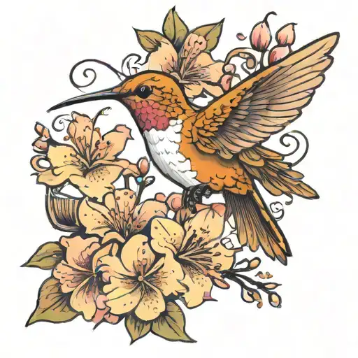 Hummingbird And Sakuras Flowers