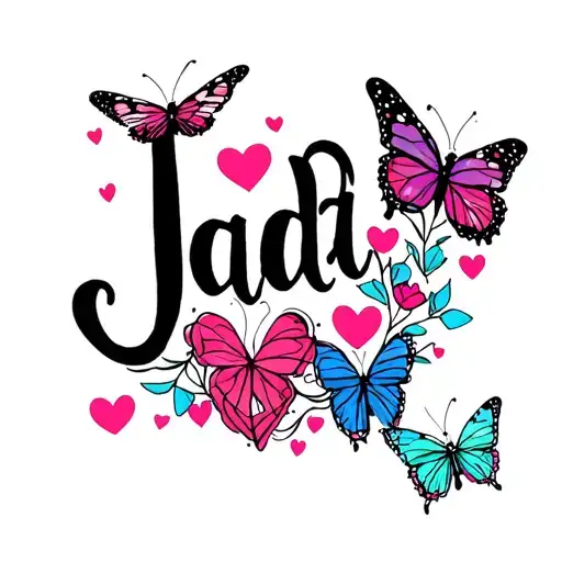 The Name Jada With Hearts And Butterflies Cursive