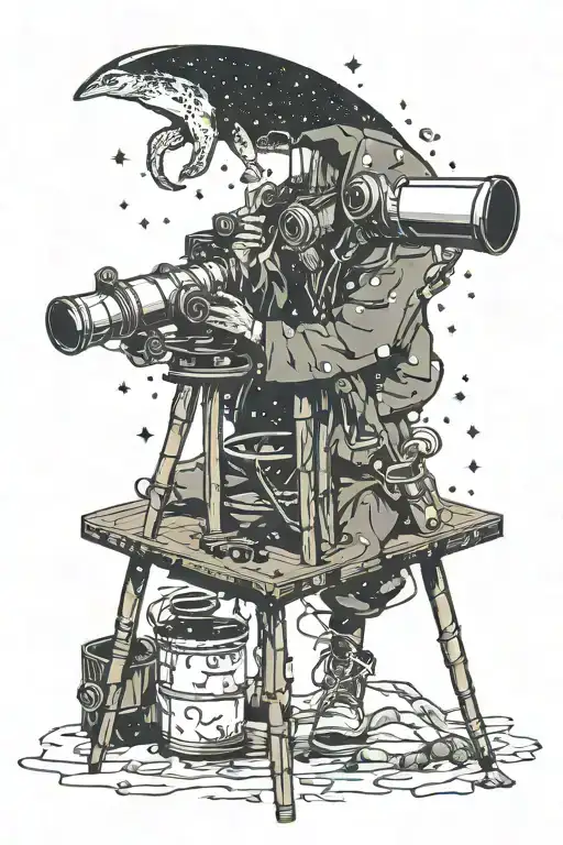 Navigator Looks Through Telescope At Zodiac Constellations